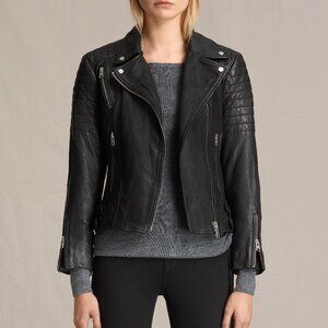AllSaints Papin Leather Biker Jacket in Black